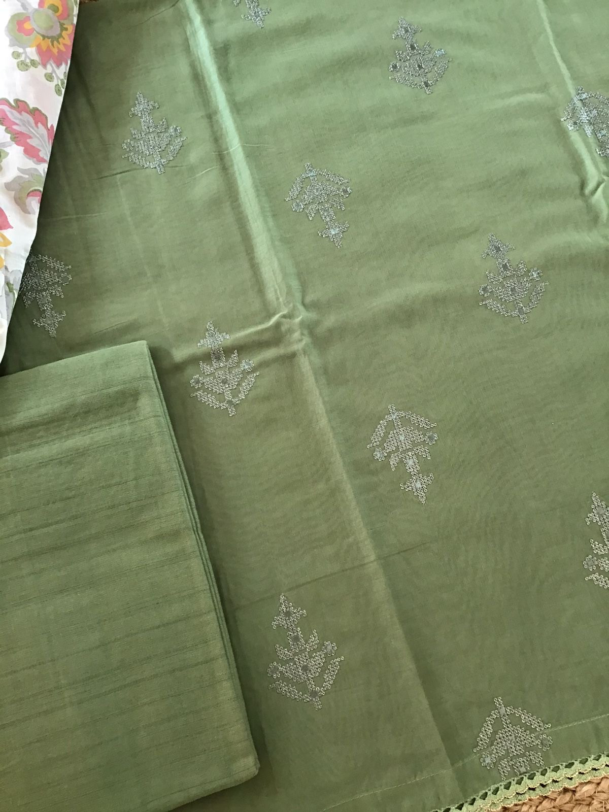 Soft Chanderi Silk Embroidered Suit - Green