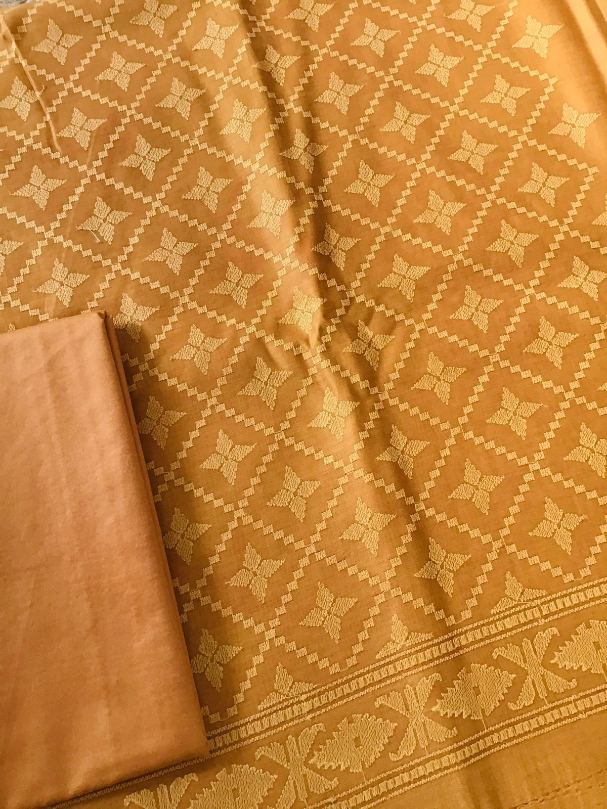 Pure Chanderi Embroidered Suit - Orange