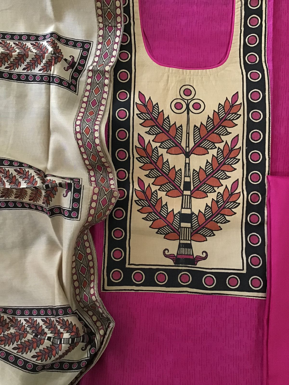 Soft Silk Printed Suit - Magenta
