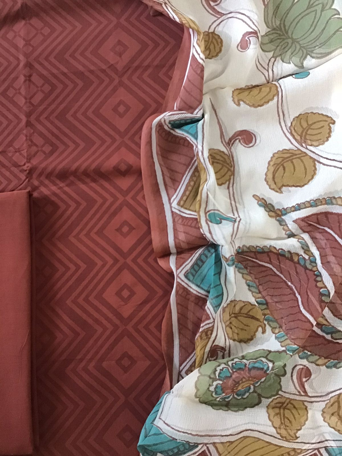 Pure Cotton Printed Suit - Brown