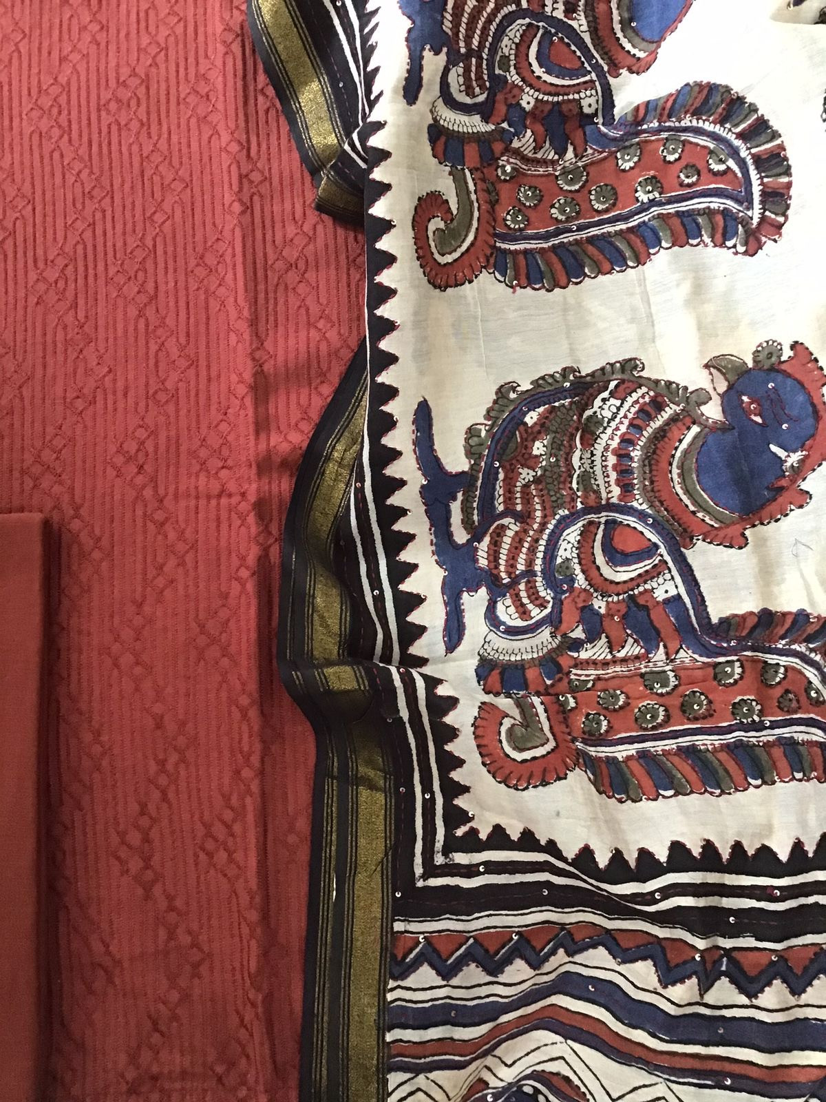 Pure Linen Chanderi Silk Embroidered Suit - Red