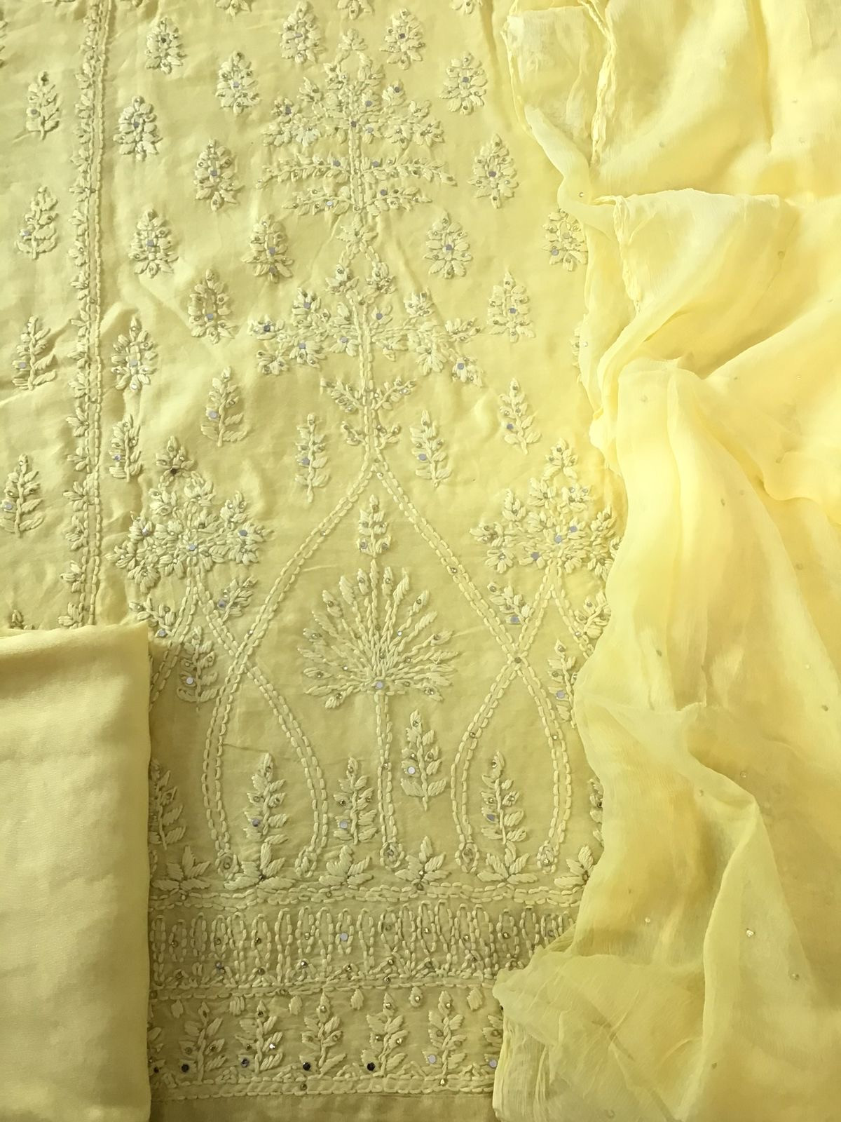 Pure Chanderi Embroidered Suit - Yellow