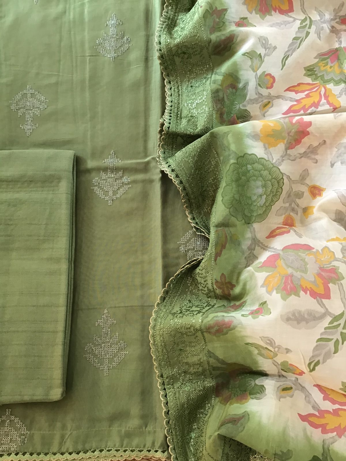 Soft Chanderi Silk Embroidered Suit - Green