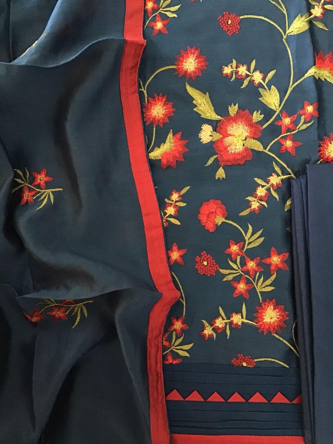 Pure Chanderi Embroidered Suit - Blue