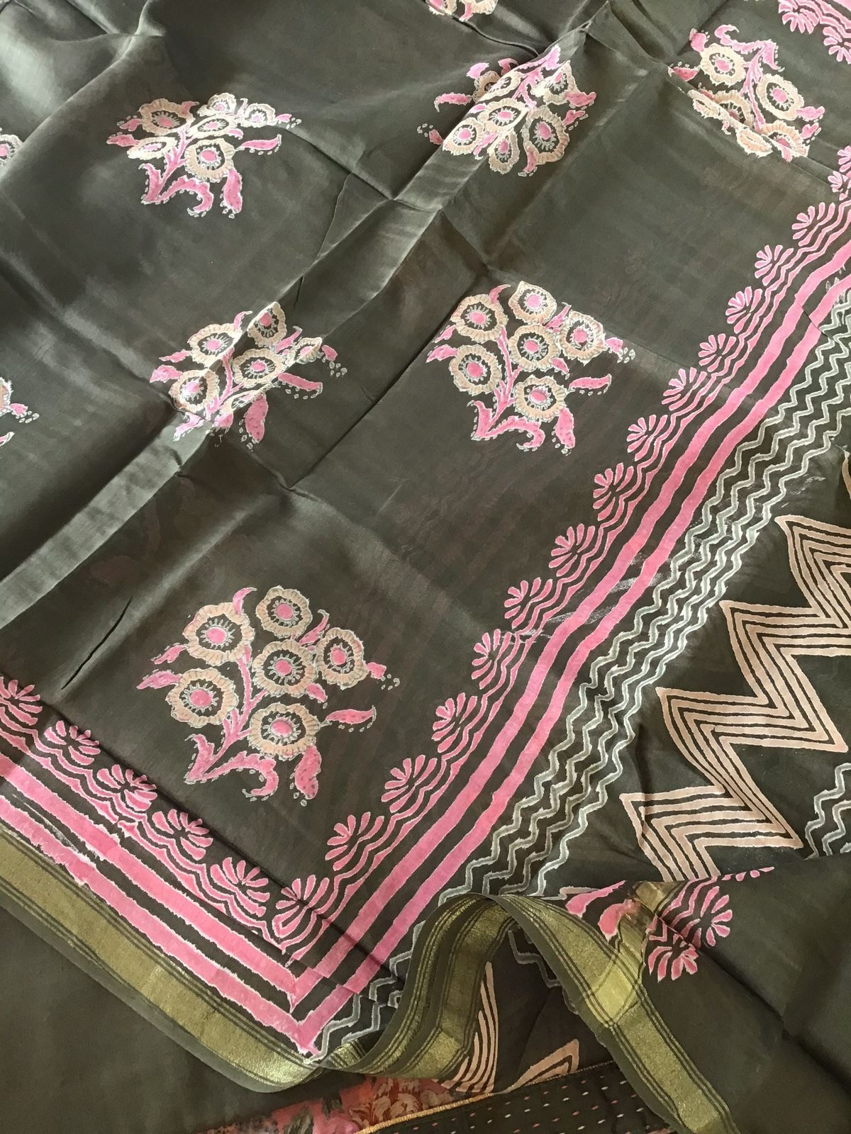 Pure Chanderi Printed Suit - Pink
