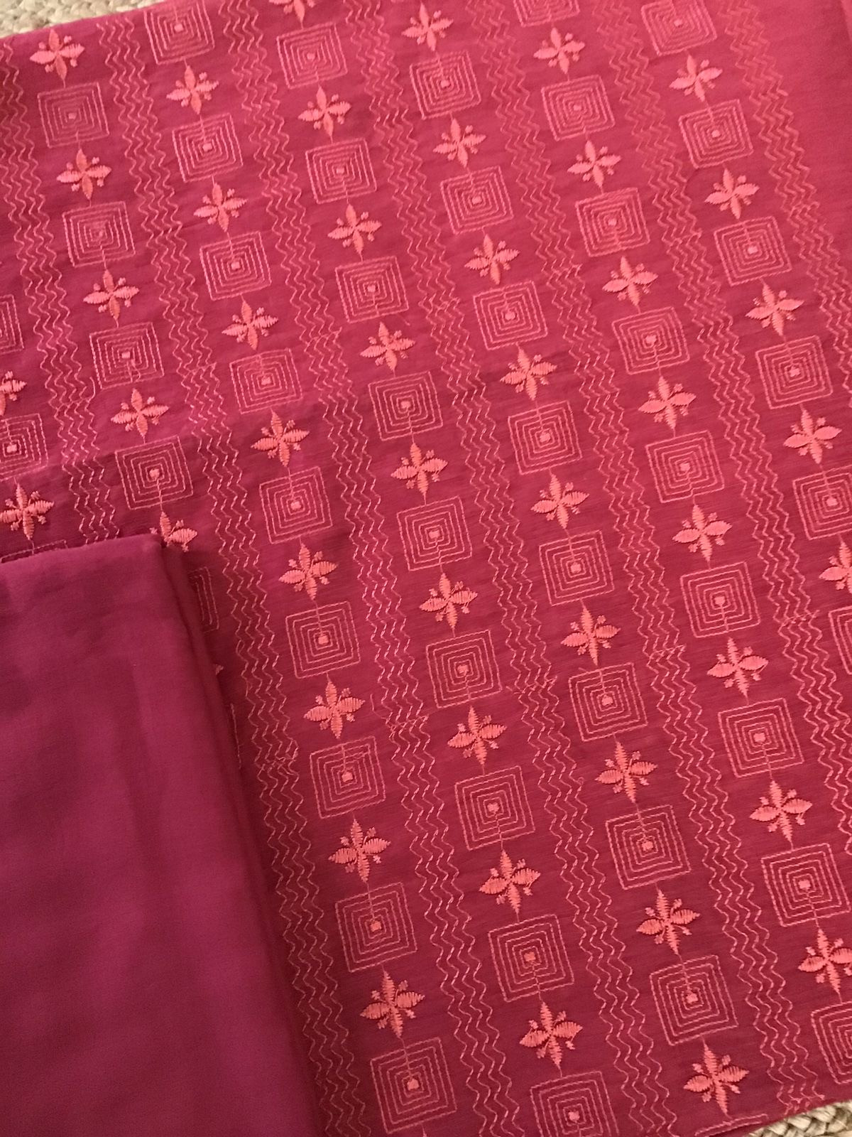 Pure Linen Chanderi Silk Embroidered Suit - Red