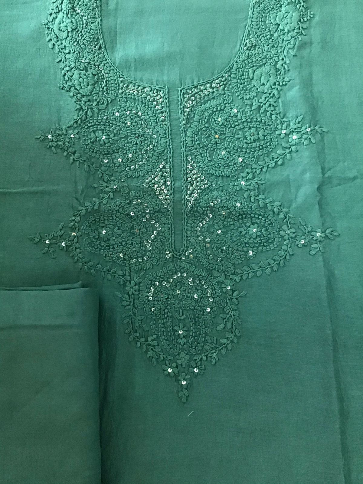 Pure Chanderi Silk Embroidered Suit - Green