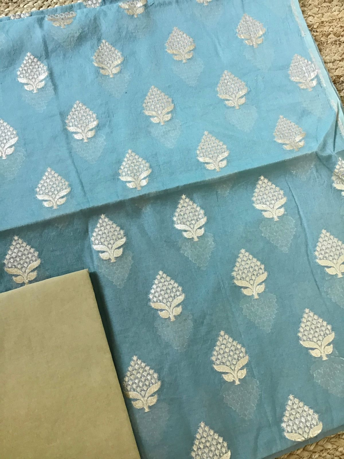 Soft Lorex Banarasi Weaved Chanderi Suit With Embroidered Dupatta - Blue