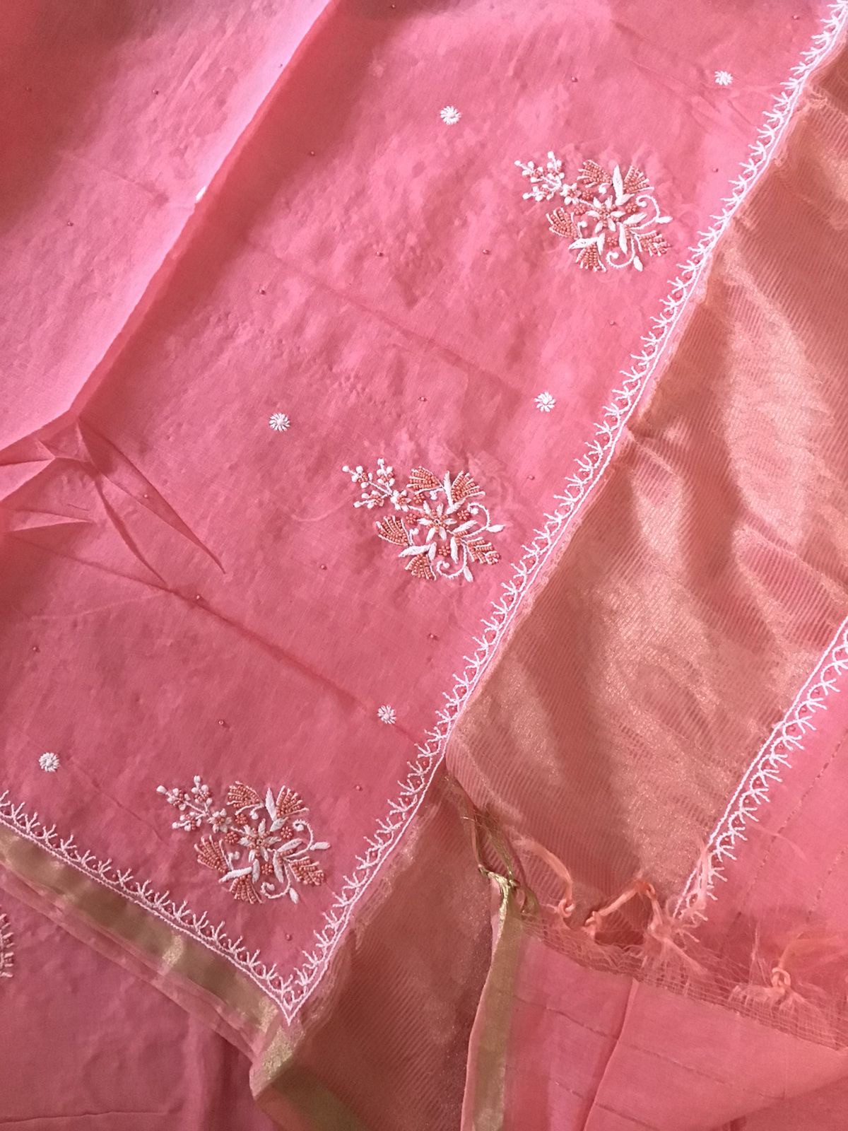 Pure Chanderi Chikankari Embroidered Suit - Pink
