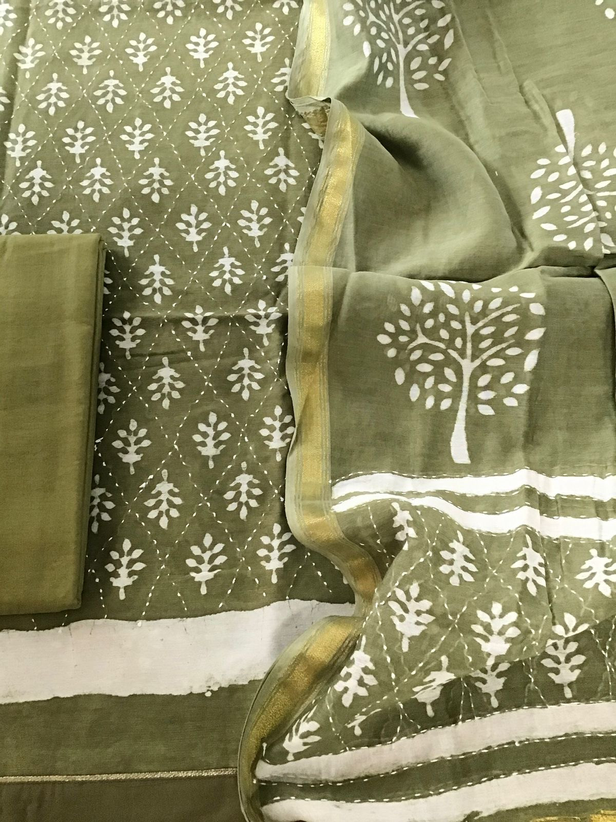 Pure Chanderi Printed Embroidered Suit - Green