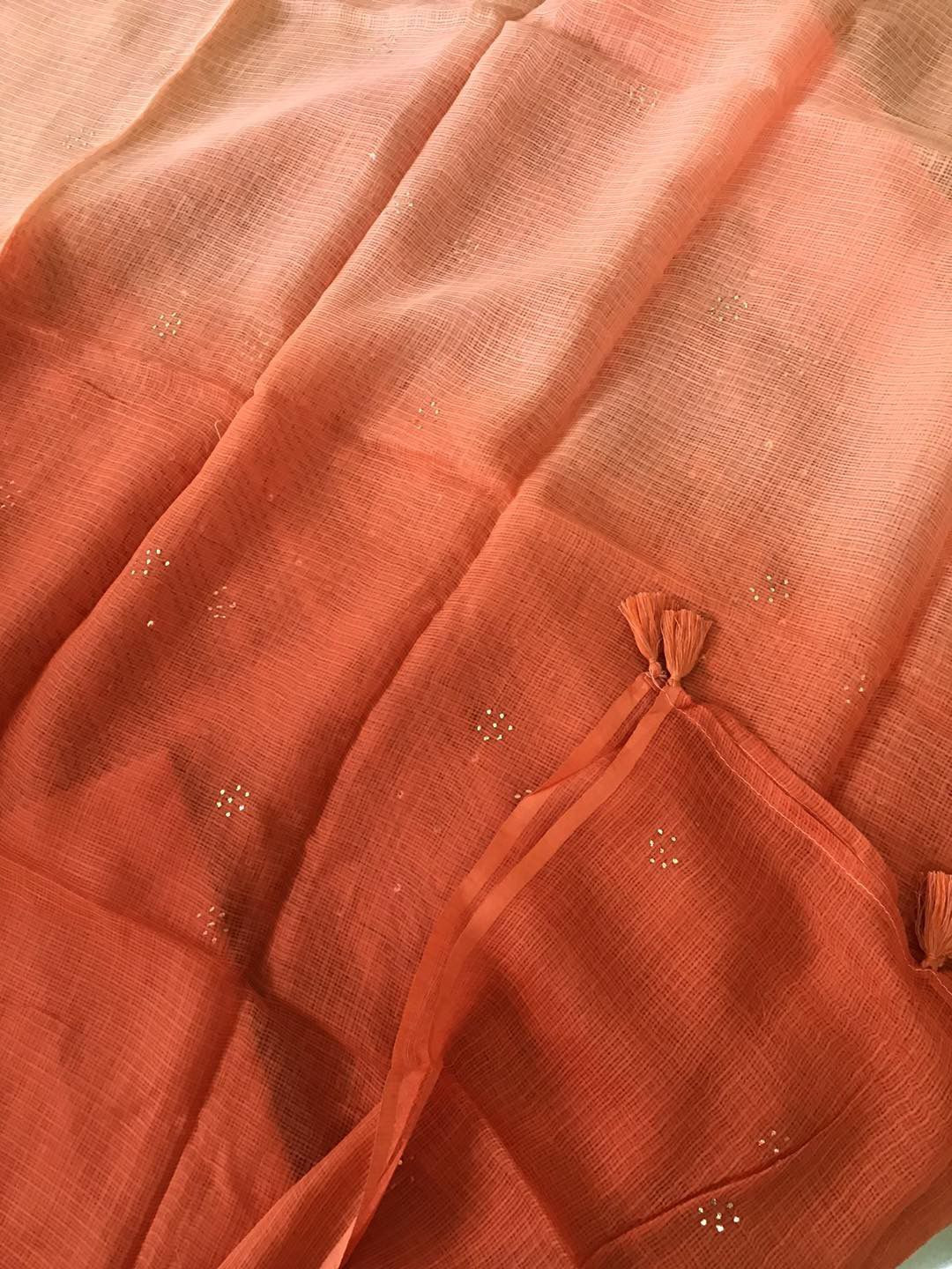Pure Chanderi Embroidered Suit - Peach