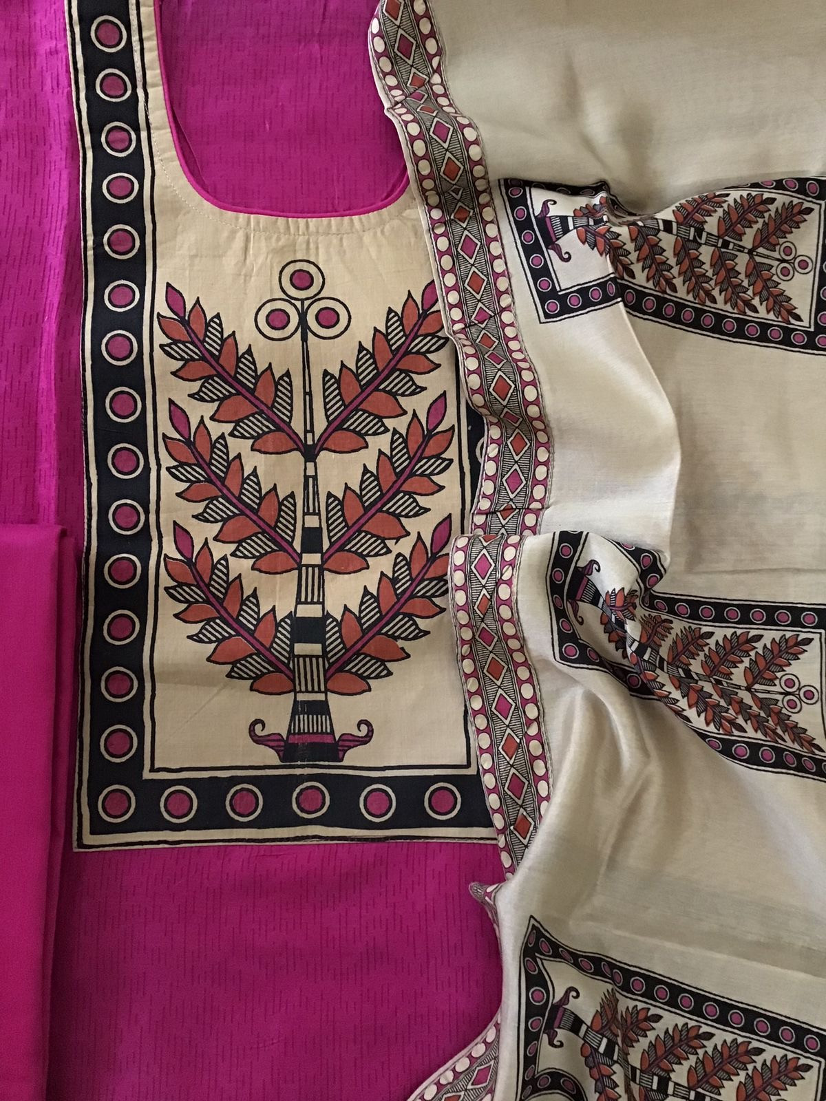 Soft Silk Printed Suit - Magenta