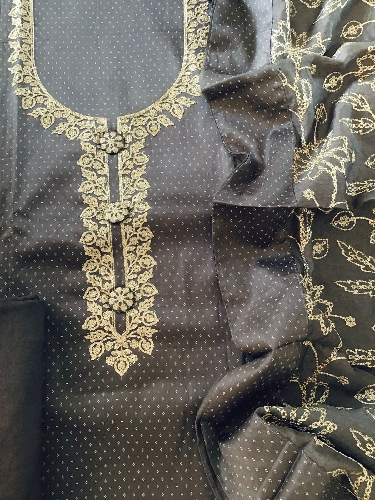 Soft Jaam Cotton Printed Embroidered Suit - Grey
