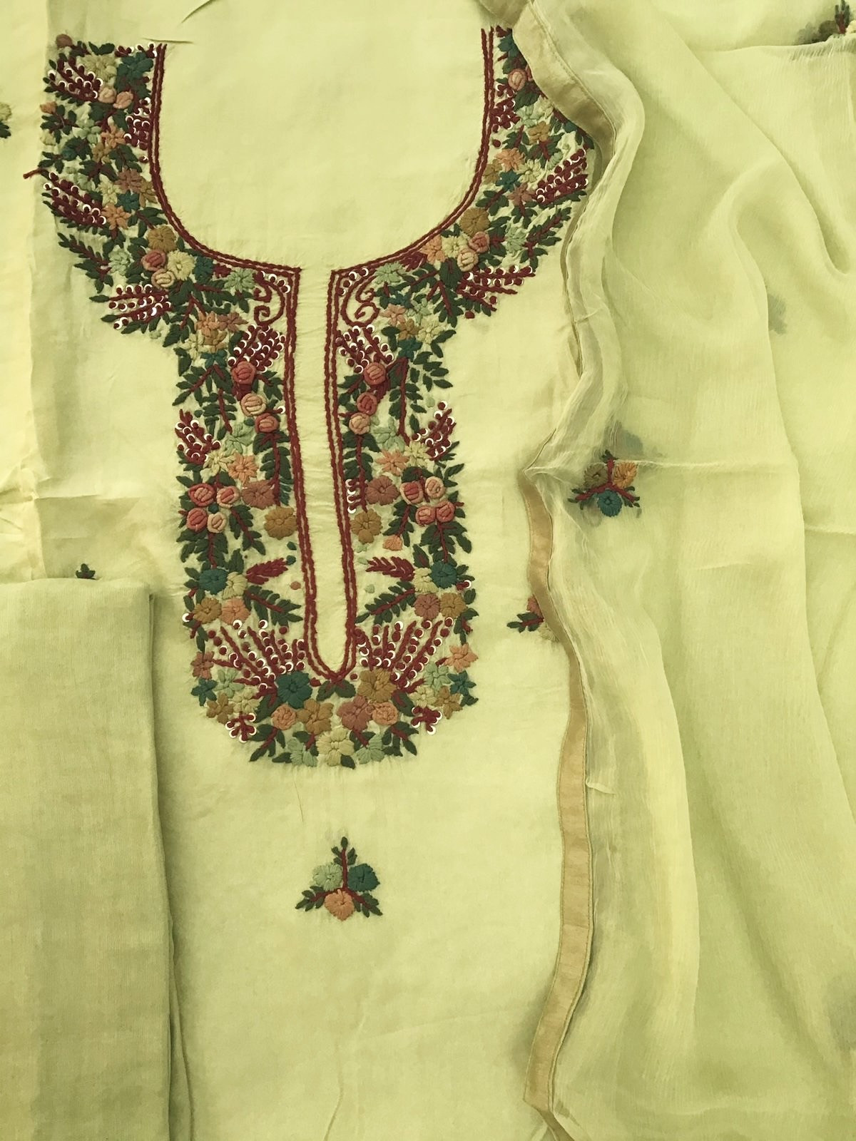 Pure Upada Embroidered Suit - Green