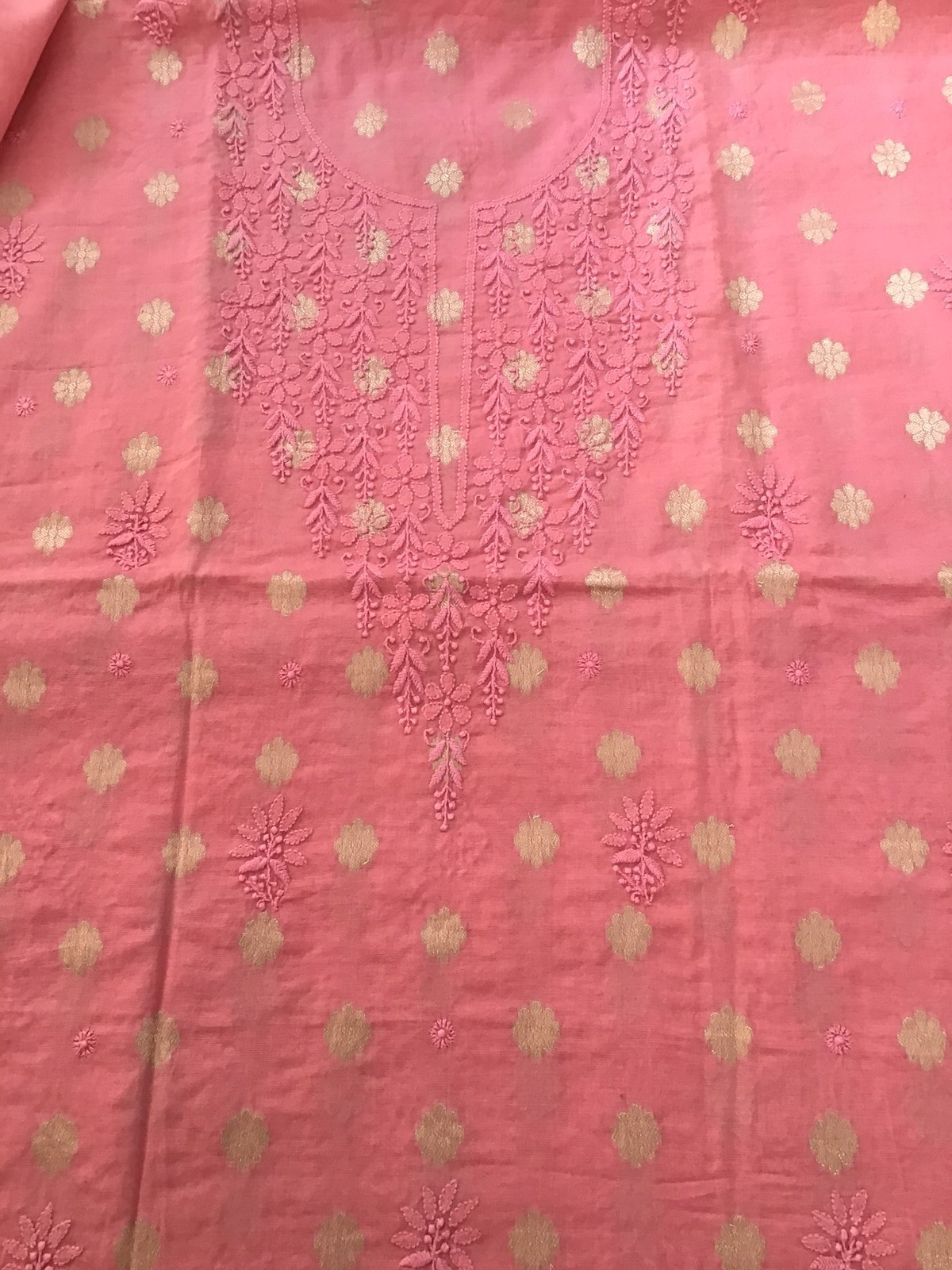 Pure Chanderi Chikankari Embroidered Suit - Light Peach