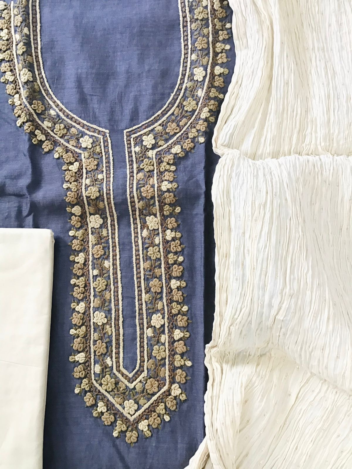 Pure Chanderi Embroidered Suit - Lilac