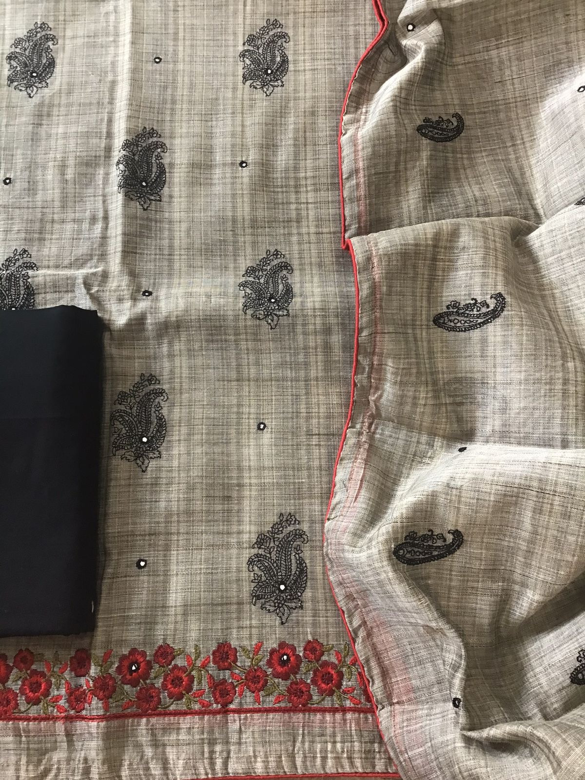 Soft Khadi Chanderi Embroidered Suit - Brown