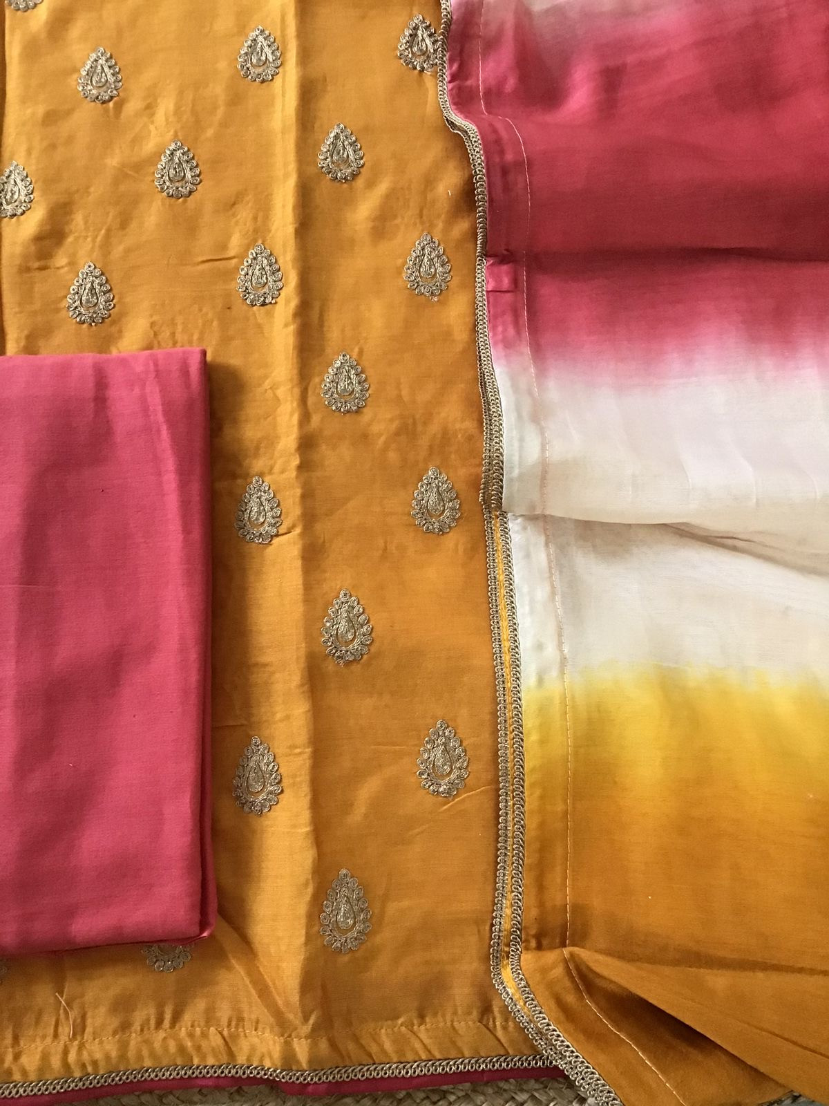 Pure Chanderi Embroidered Suit - Yellow