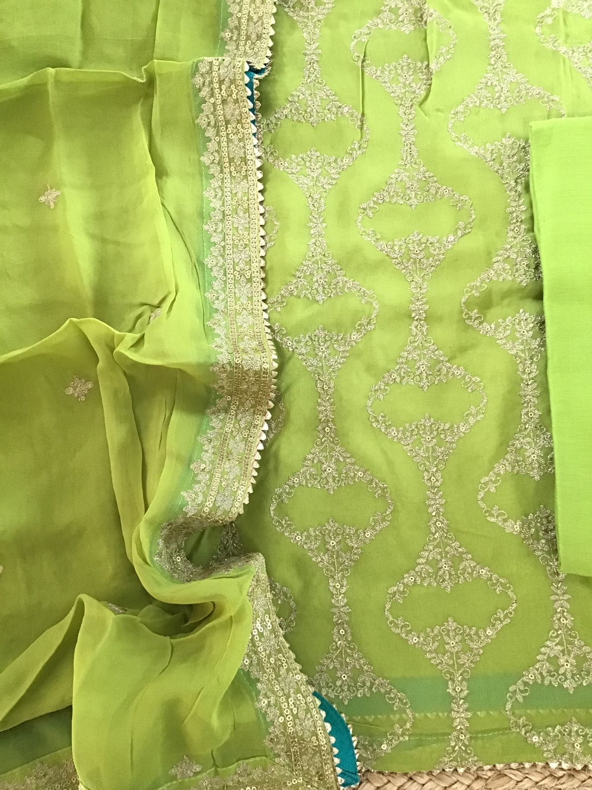 Pure Georgette Embroidered Suit - Green