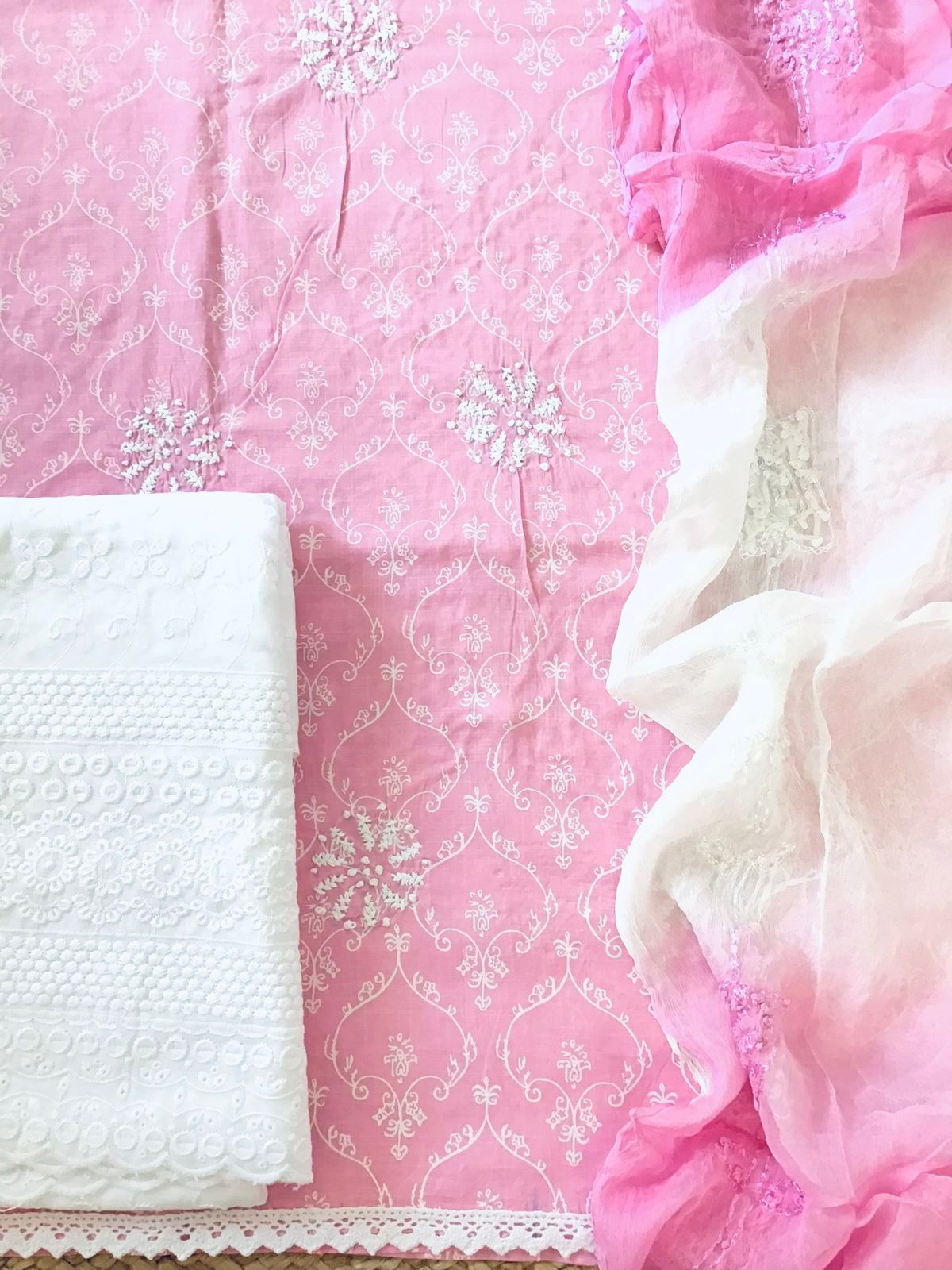 Pure Cotton Printed Embroidered Suit - Pink