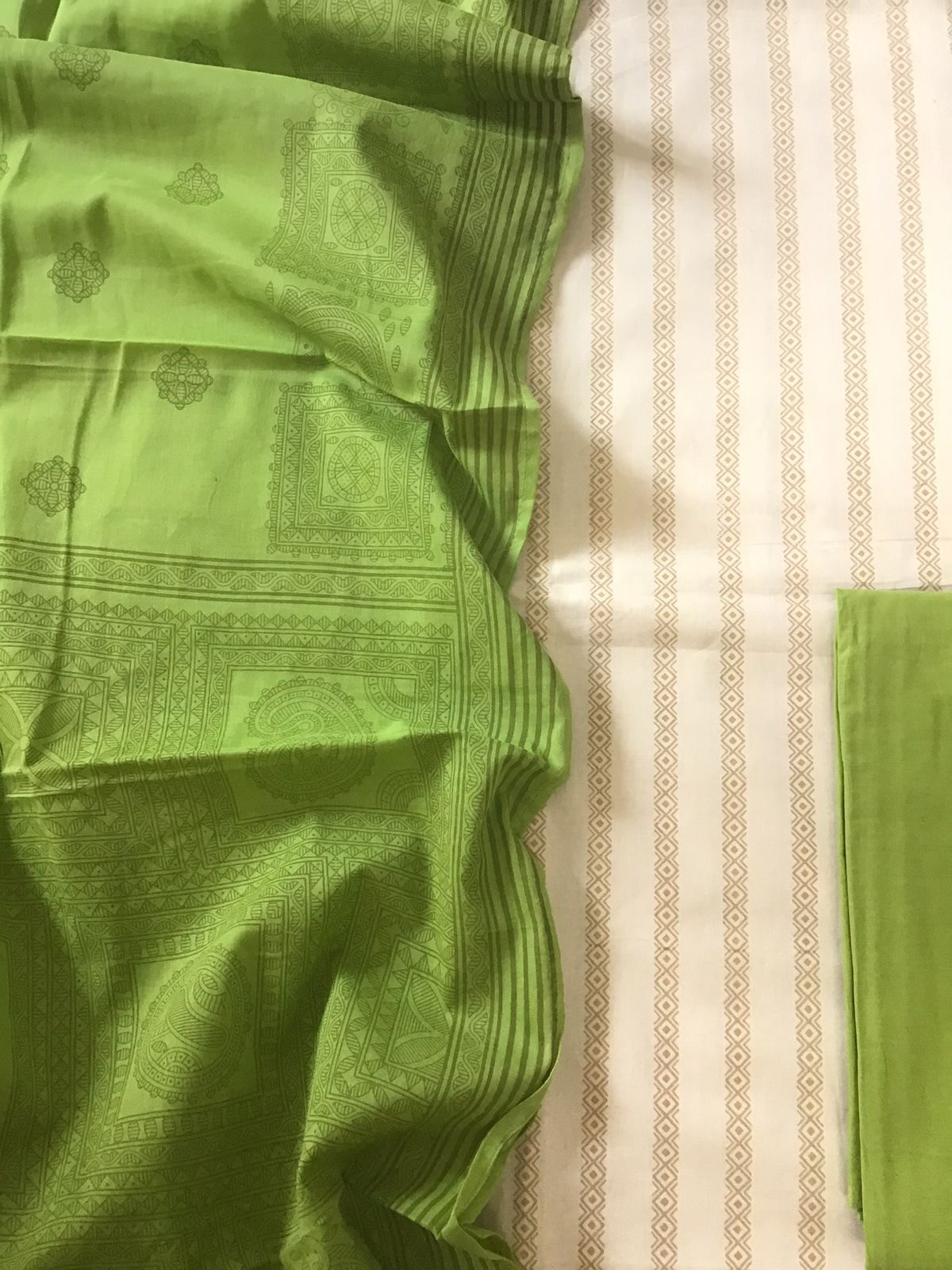 Pure Cotton Printed Suit - Cream