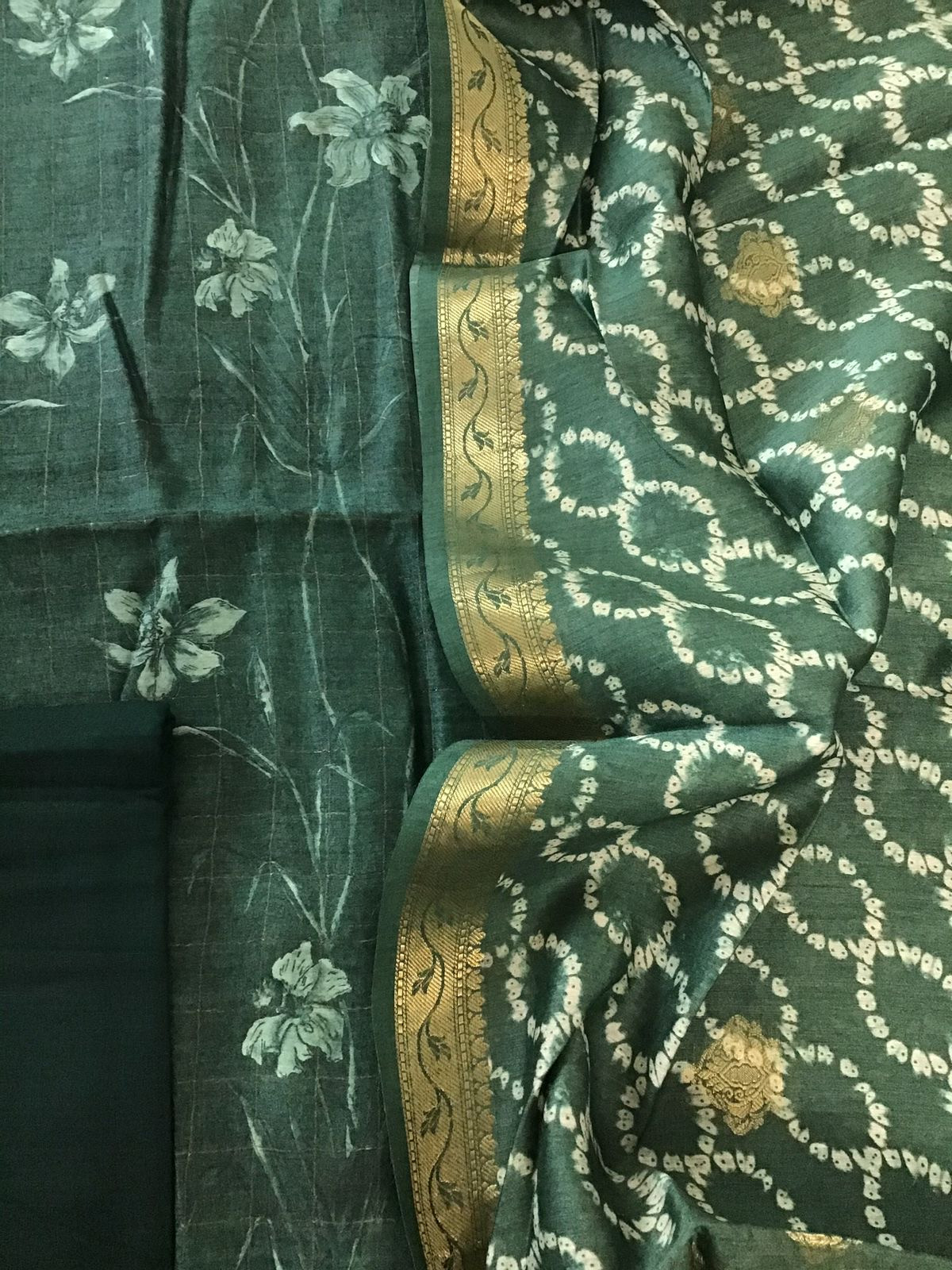 Pure Munga Silk Printed Suit - Green