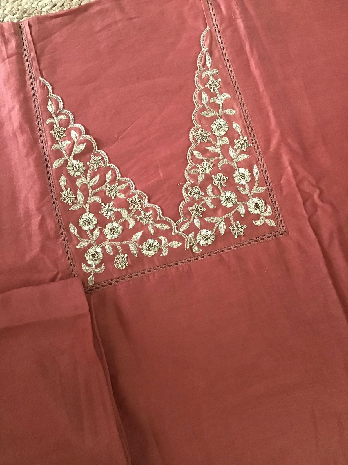Pure Chanderi Embroidered Suit - Peach