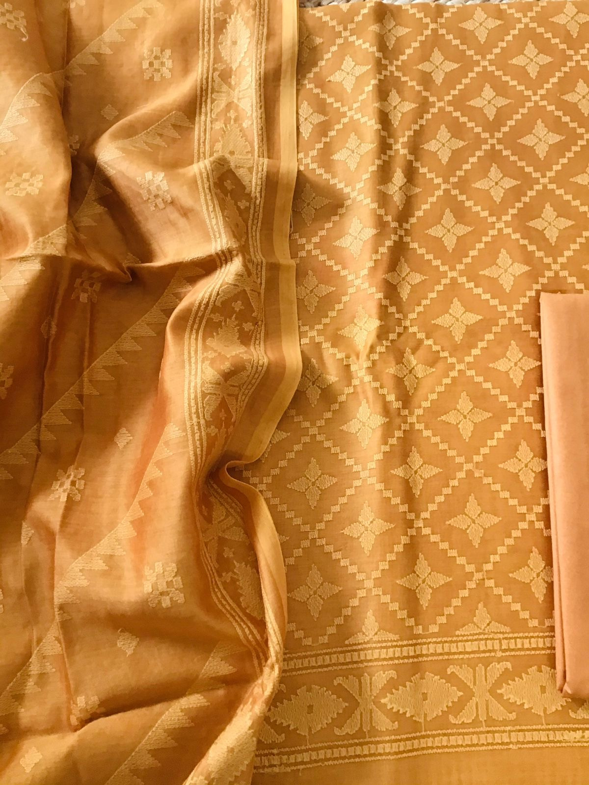 Pure Chanderi Embroidered Suit - Orange