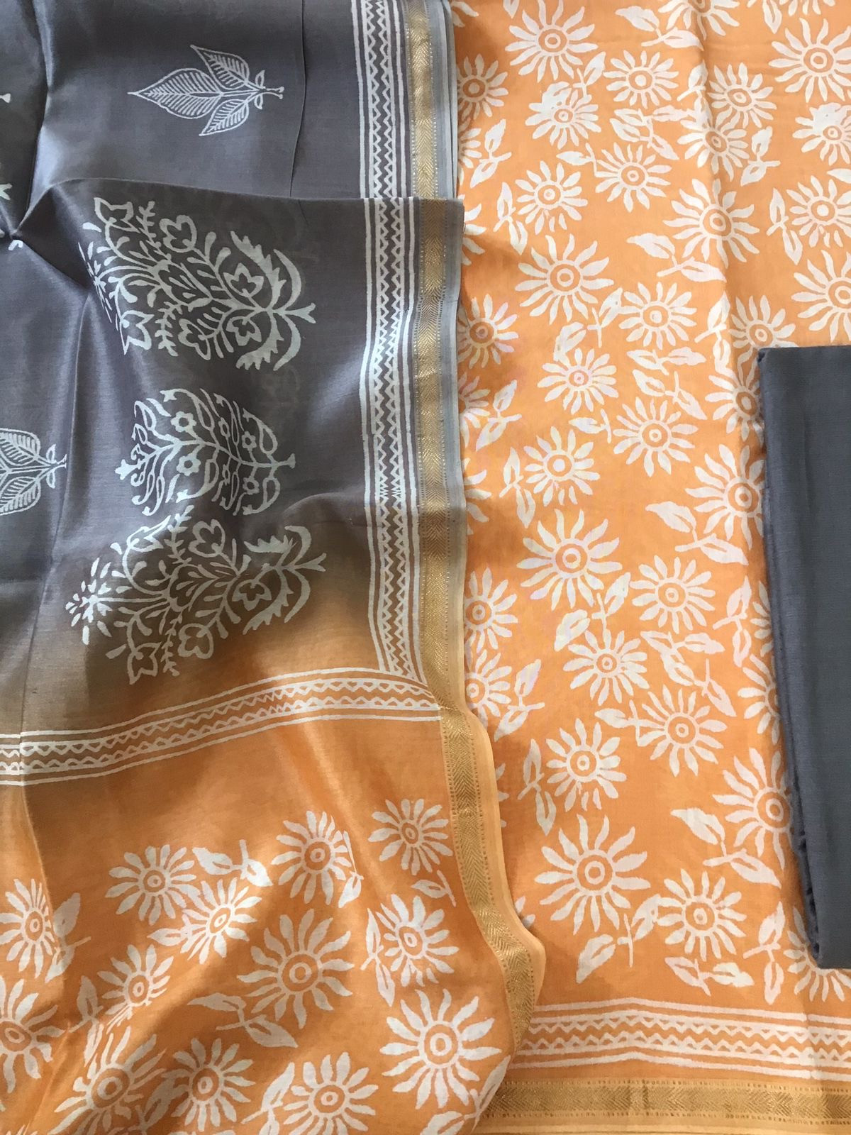 Pure Maheshwari Printed Suit - Orange