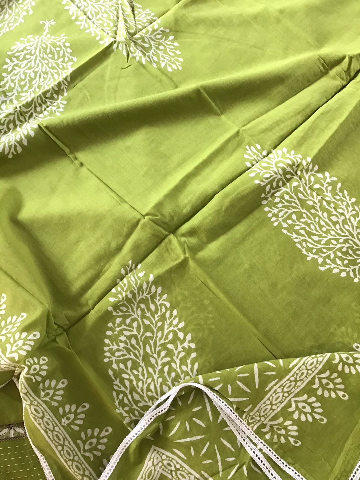 Pure Cotton Printed Embroidered Suit - Green