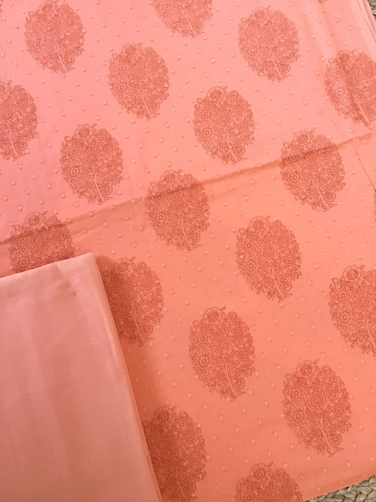 Pure Cotton Printed Suit - Peach
