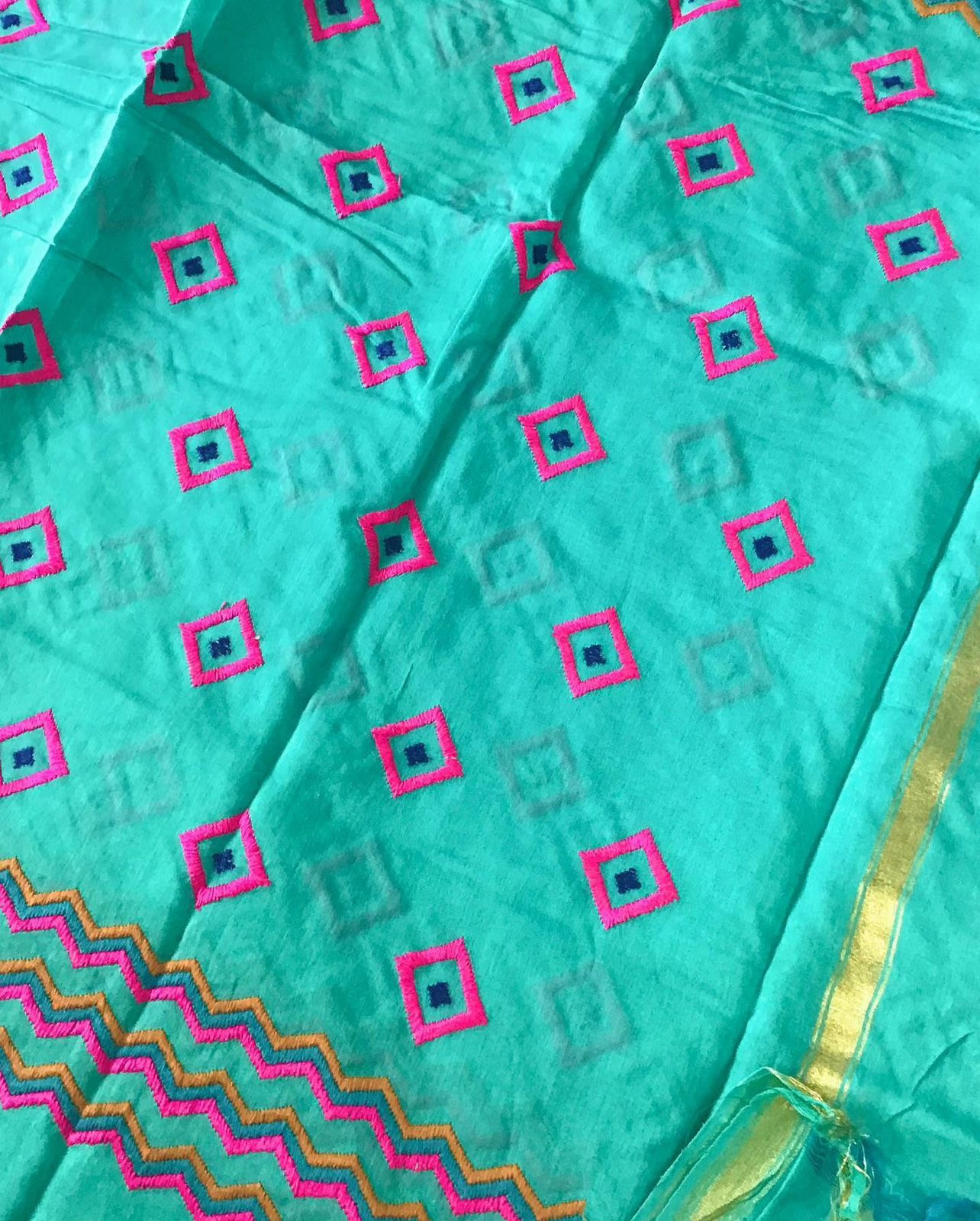 Pure Maheshwari Silk Embroidered Suit - Phiroze