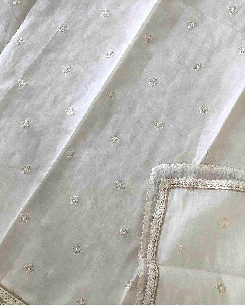 Pure Cotton Embroidered Suit - Beige