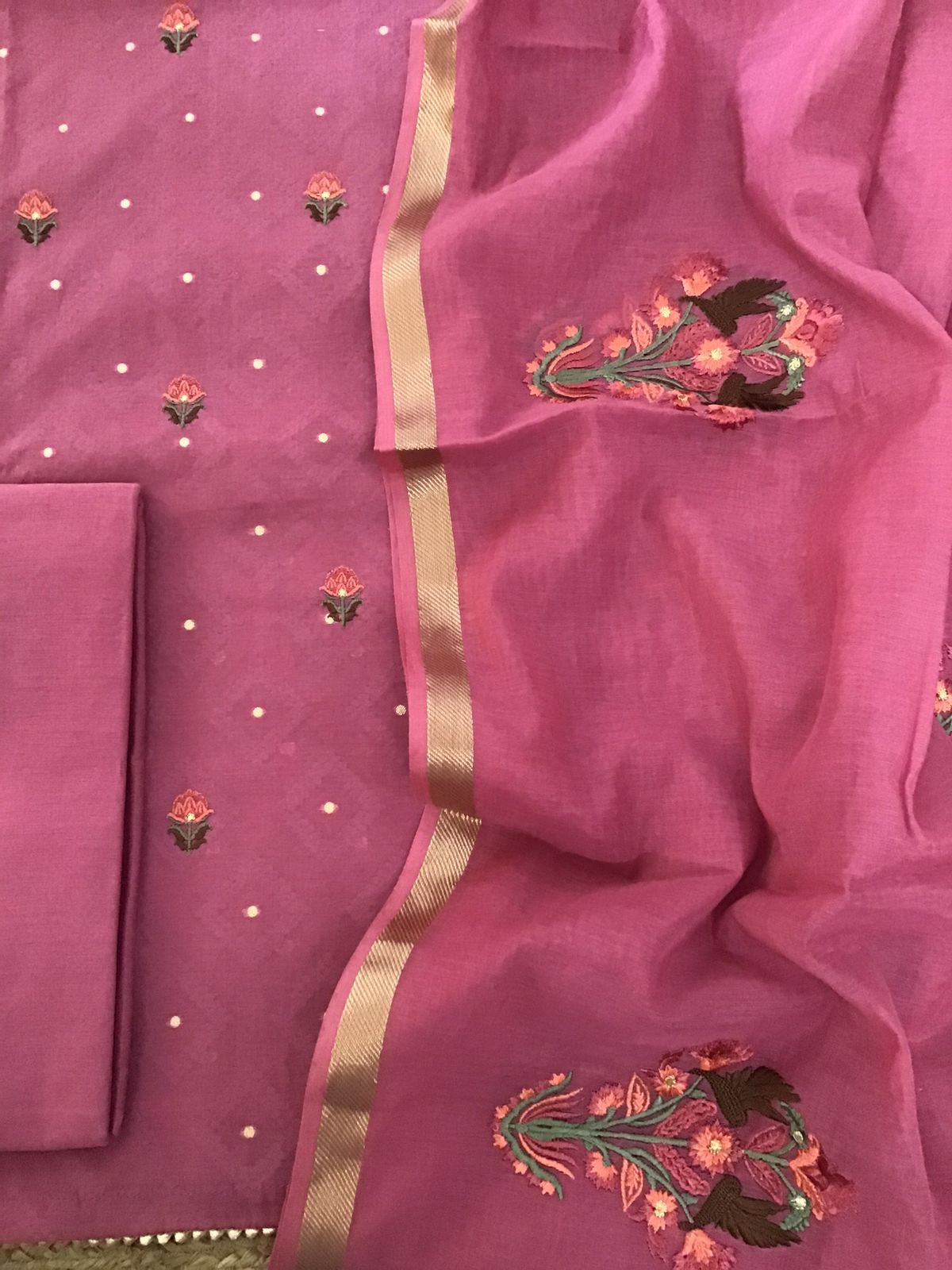 Pure Chanderi Silk Banarasi Weaved Embroidered Suit - Pink