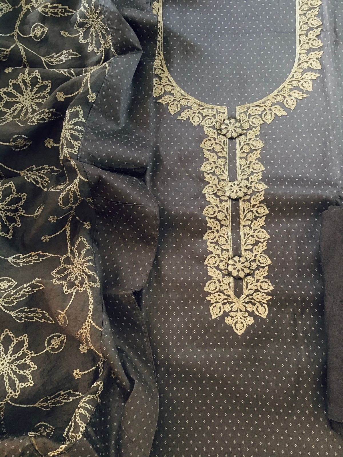 Soft Jaam Cotton Printed Embroidered Suit - Grey