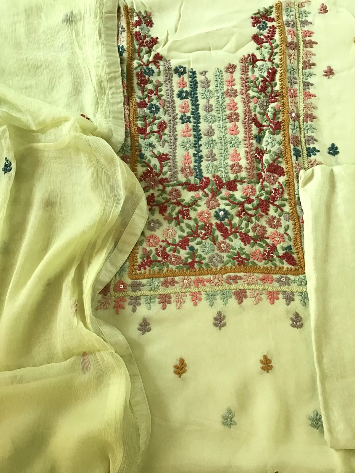 Pure Georgette Embroidered Suit - Green