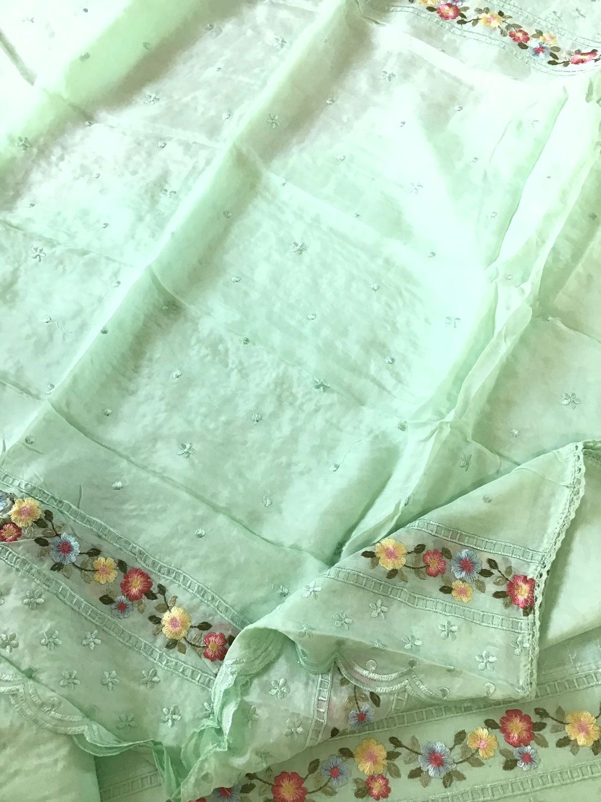 Pure Chanderi Embroidered Suit - Green