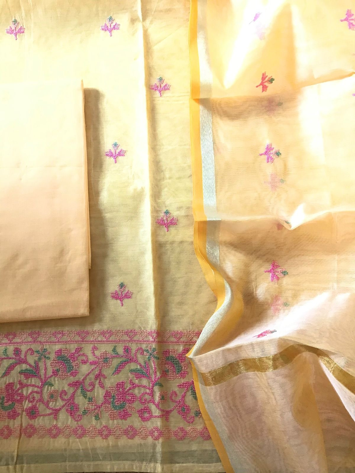 Soft Chanderi Embroidered Suit - Yellow