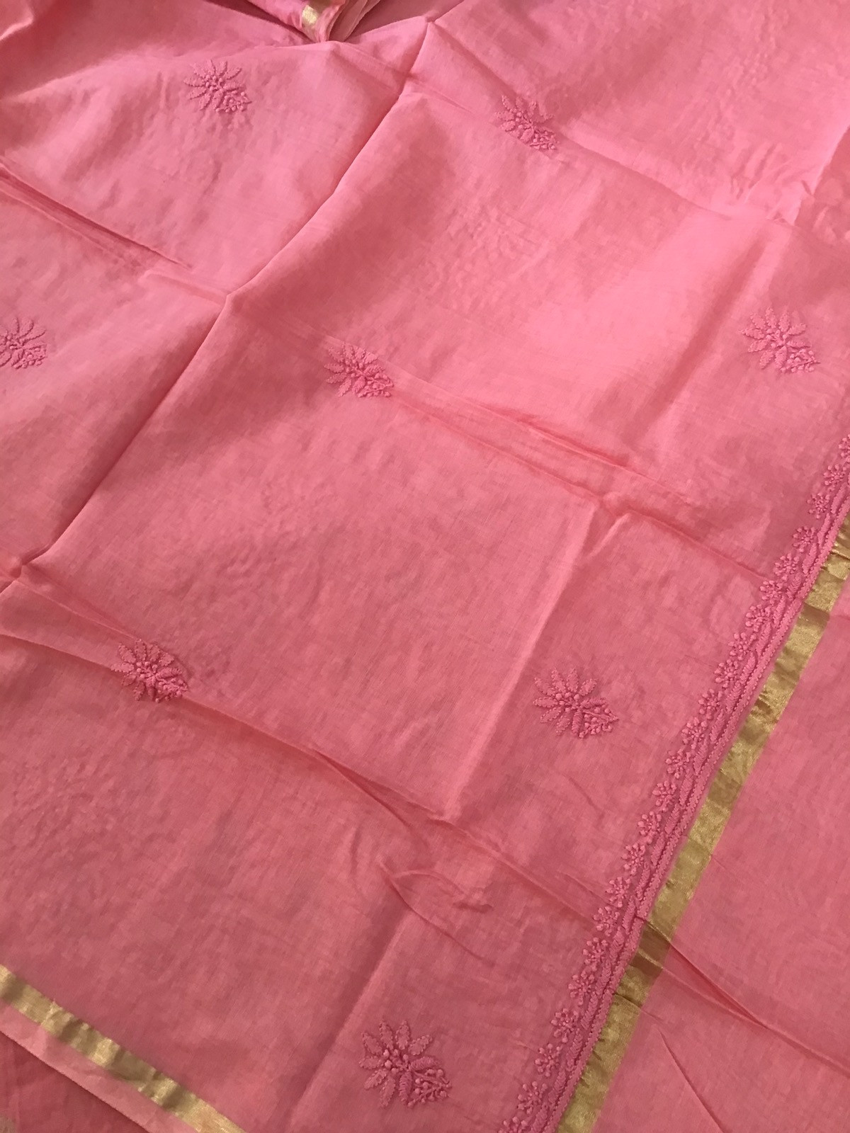 Pure Chanderi Chikankari Embroidered Suit - Light Peach