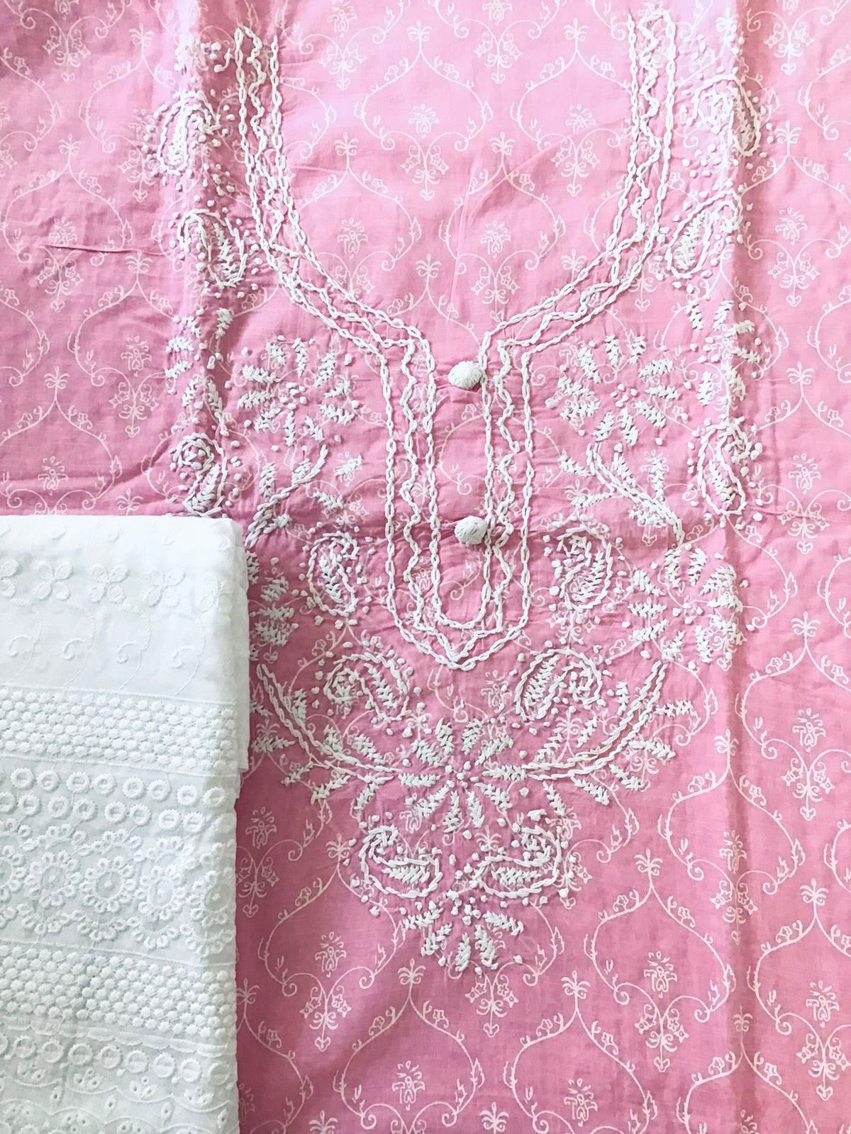 Pure Cotton Printed Embroidered Suit - Pink