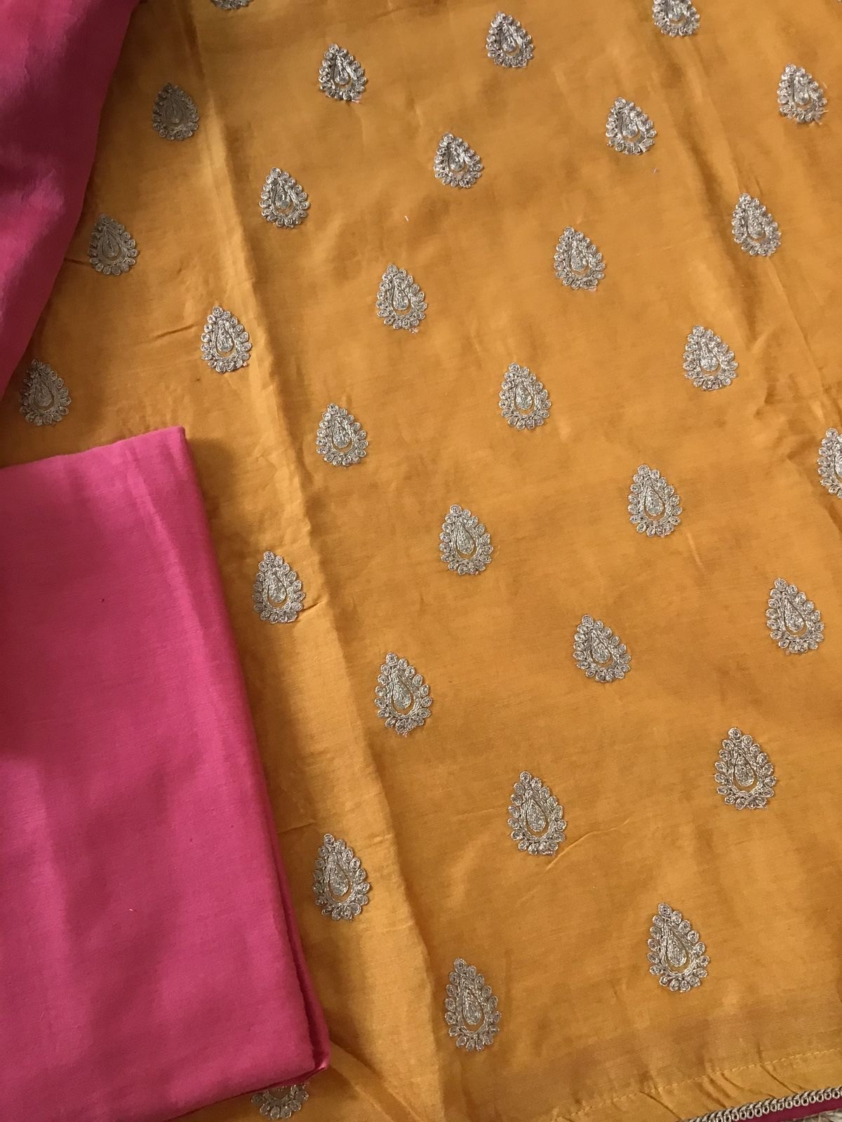 Pure Chanderi Embroidered Suit - Yellow
