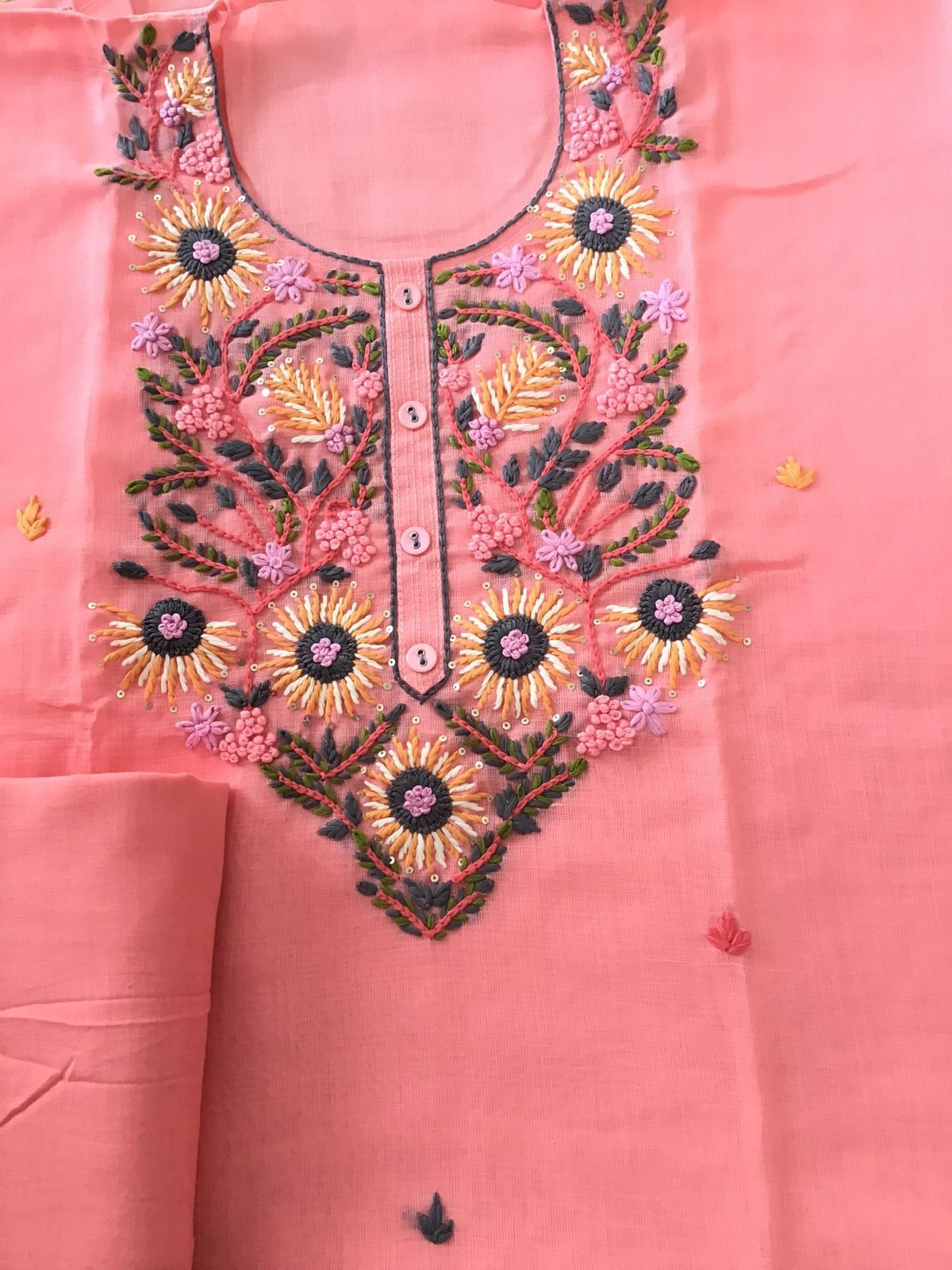 Soft Jute Cotton Embroidered Suit - Pink