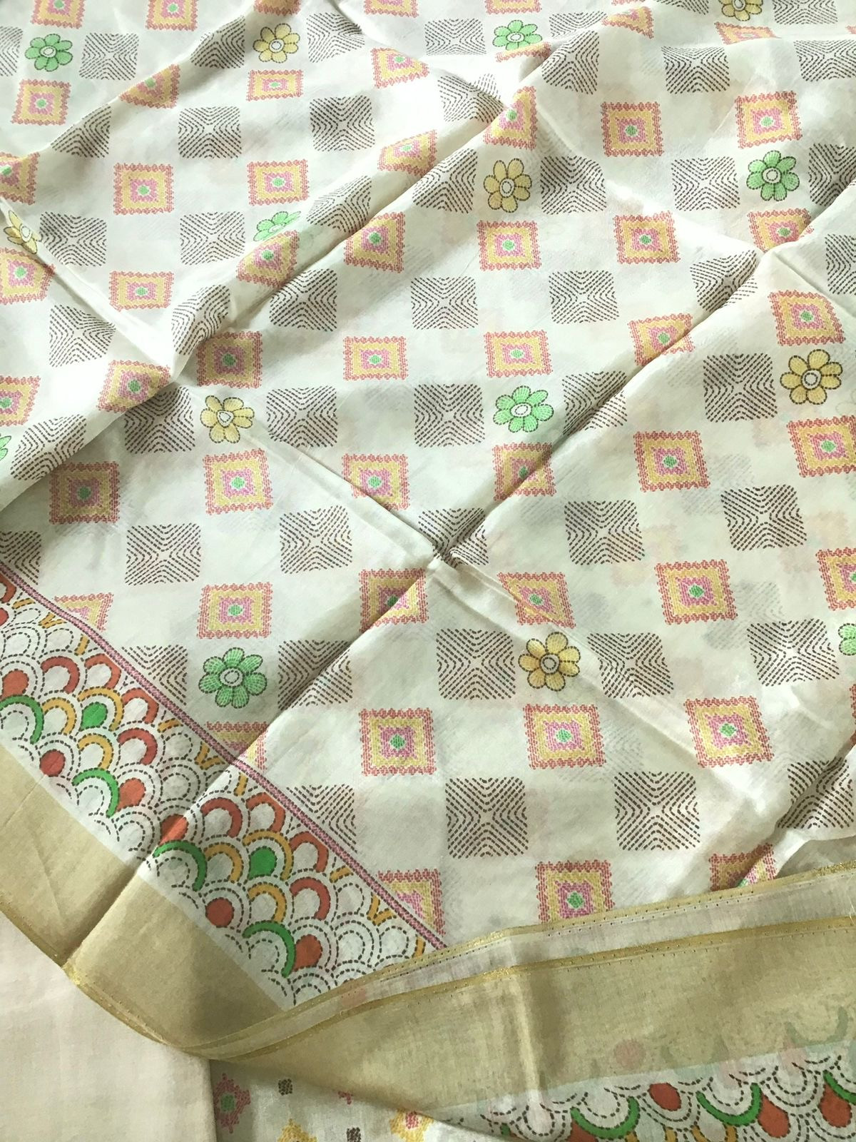 Pure Muslin Printed Banarasi Weaved Suit - Beige