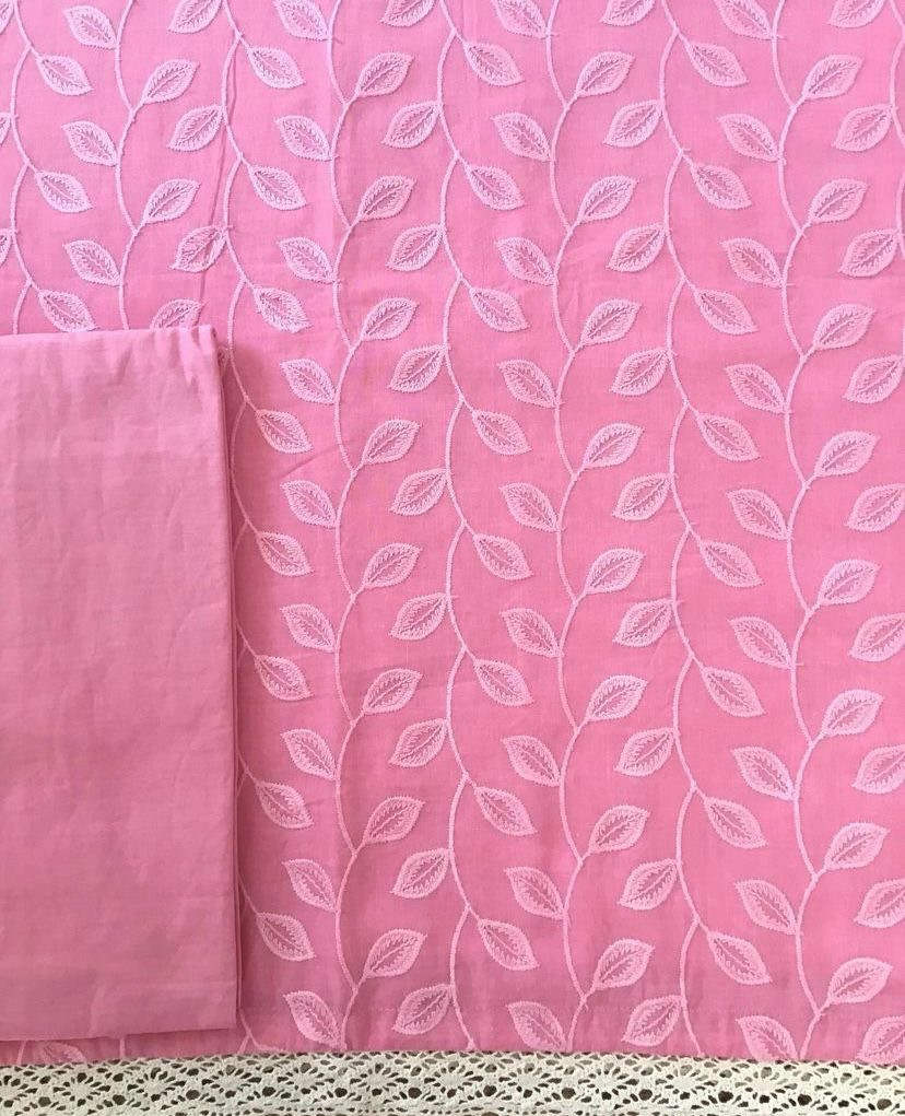 Pure Cotton Embroidered Suit - Pink