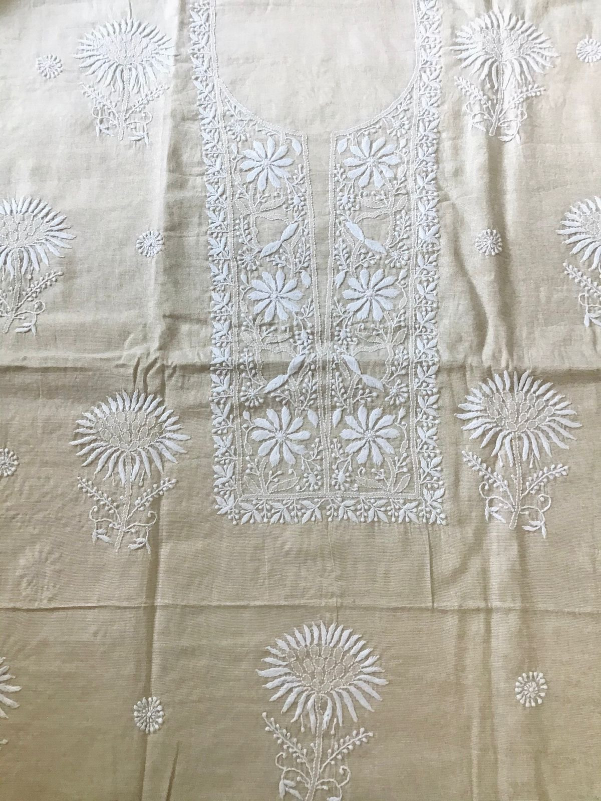Pure Tissue Chanderi Chikankari Embroidered Suit - Beige