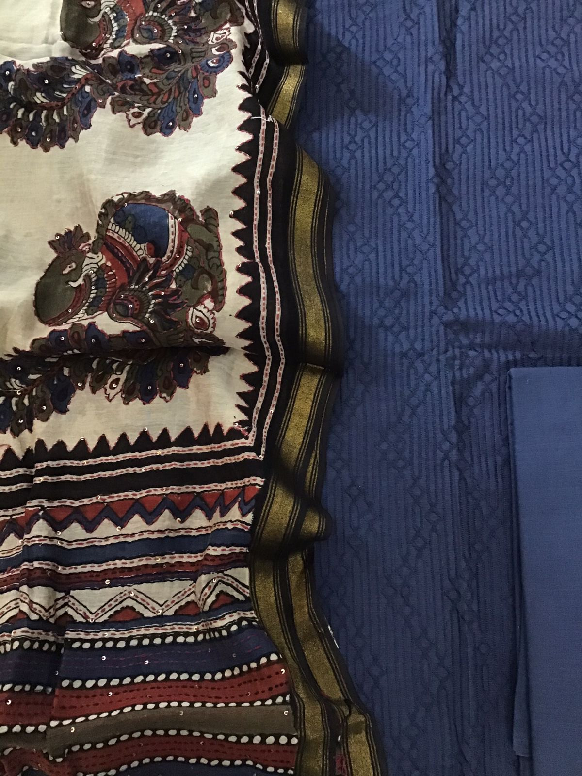 Pure Linen Chanderi Silk Embroidered Suit - Blue