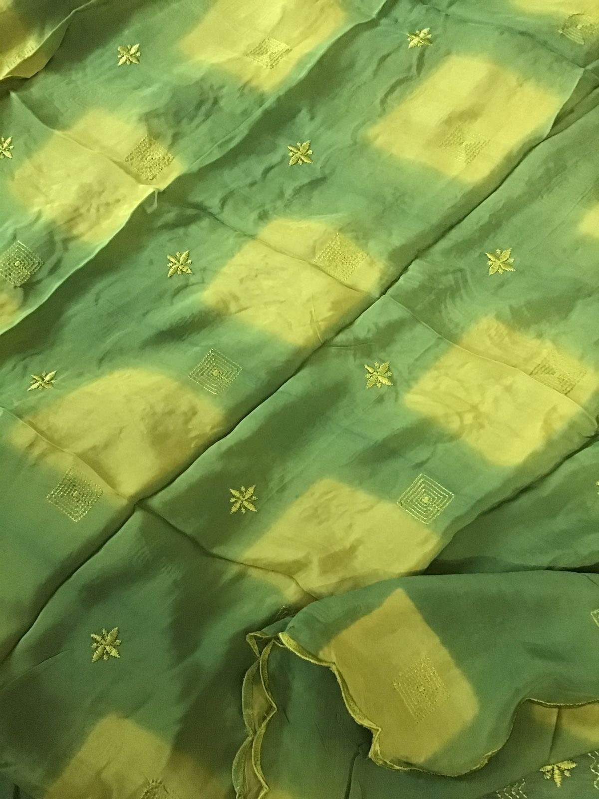 Pure Linen Chanderi Silk Embroidered Suit - Green