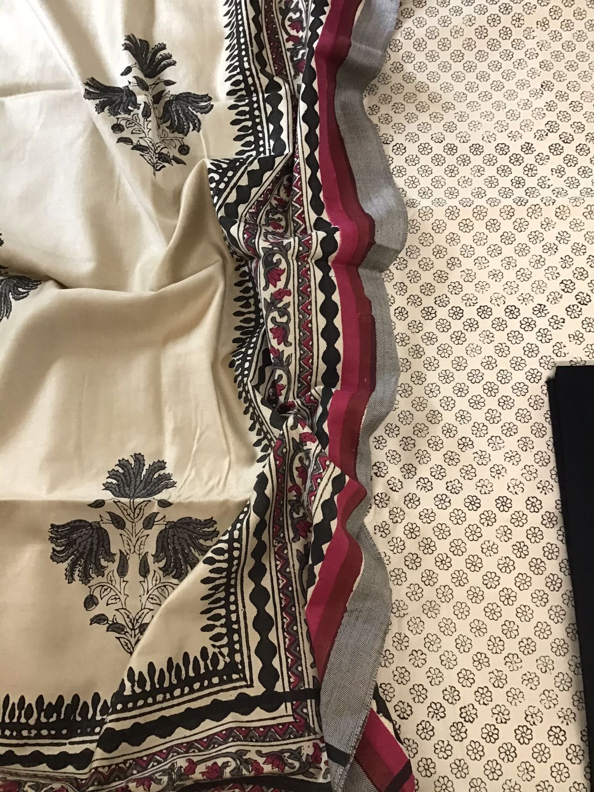 Soft Pashmina Silk Printed Suit - Beige