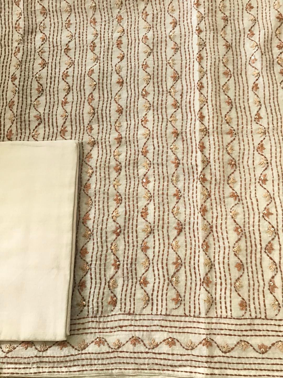 Pure Chanderi Embroidered Suit - Beige