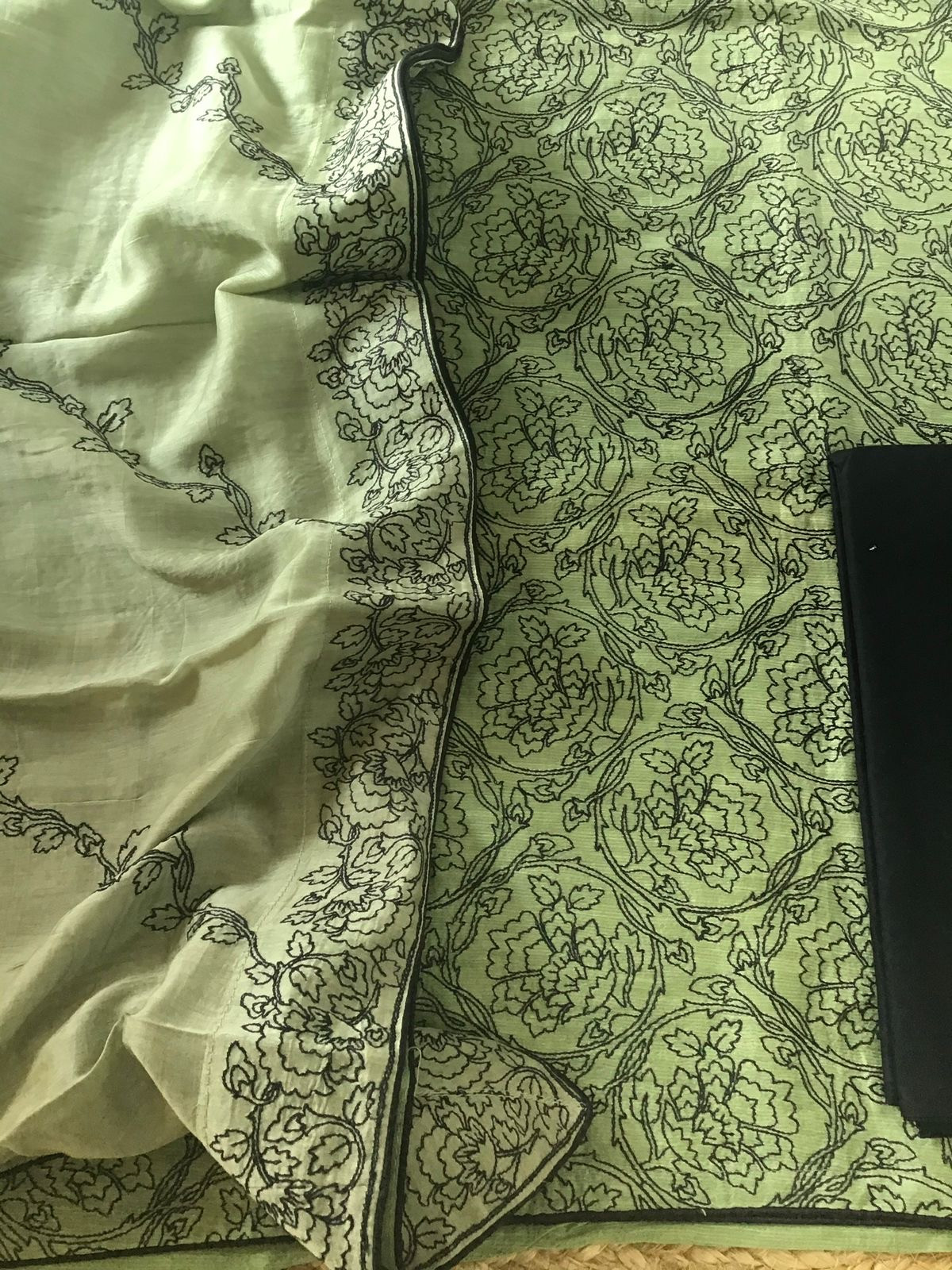 Pure Linen Chanderi Silk Embroidered Suit - Green